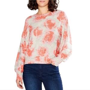 NIC+ZOE Rosy Sunset Sweater Floral Roses Romantic Feminine Girlypop Cream Pink M